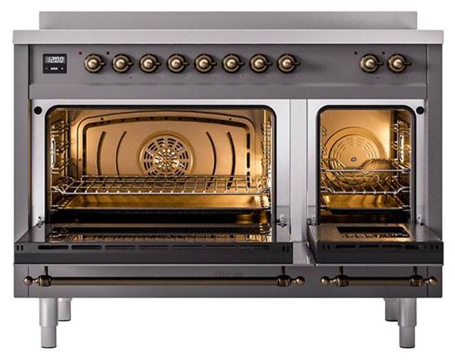 Ilve® Nostalgie II Noblesse 48'' Graphite Matte Pro Style Induction Range with Burnished Trim-2