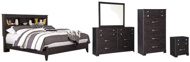Signature Design by Ashley® Reylow 5-Piece Dark Brown King Bookcase Bed Set-0