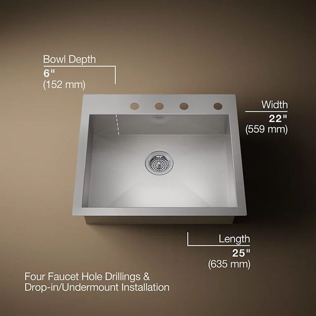 KOHLER® Vault™ Stainless Steel 25" Top/Undermount Single-Bowl Kitchen Sink-2