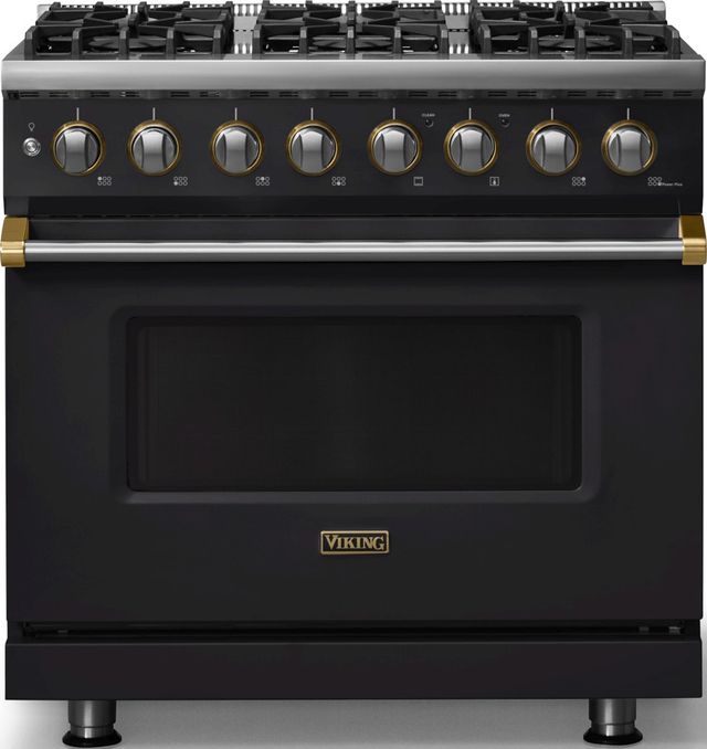 Viking® 5 Series 36" Onyx Pro Style Dual Fuel (LP) Range with Brushed Brass Trim-0