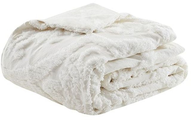 Olliix by Madison Park White Full/Queen Viola 3 Piece Tufted Cotton Chenille Damask Duvet Cover Set-2
