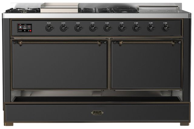 Ilve® Majestic III 60" Graphite Matte Pro Style Dual Fuel Natural Gas Range with Solid Door and Burnished Trim-2
