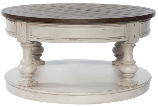 Liberty Furniture Morgan Creek Wirebrushed Tobacco 38" Cocktail Table with Antique White Base-2
