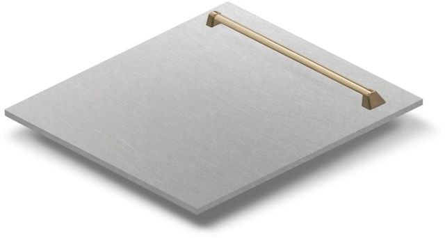 Zline Autograph Edition 24" Satin Stainless Steel Dishwasher Panel with Champagne Bronze Handle-2
