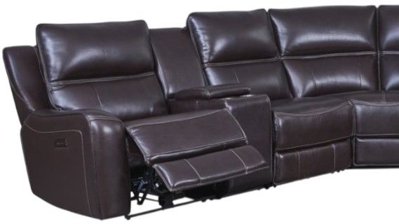 Leather Italia™ Cambria Winston 7-Piece Brown Curved Power Reclining Sectional with Console-1