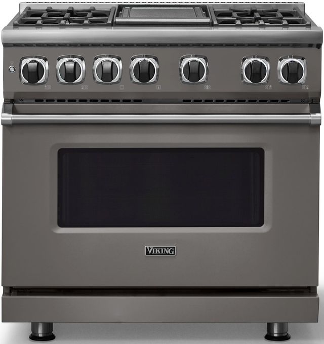 Viking® 7 Series 36" Damascus Gray Pro Style Dual Fuel Range with 12" Reversible Griddle-2