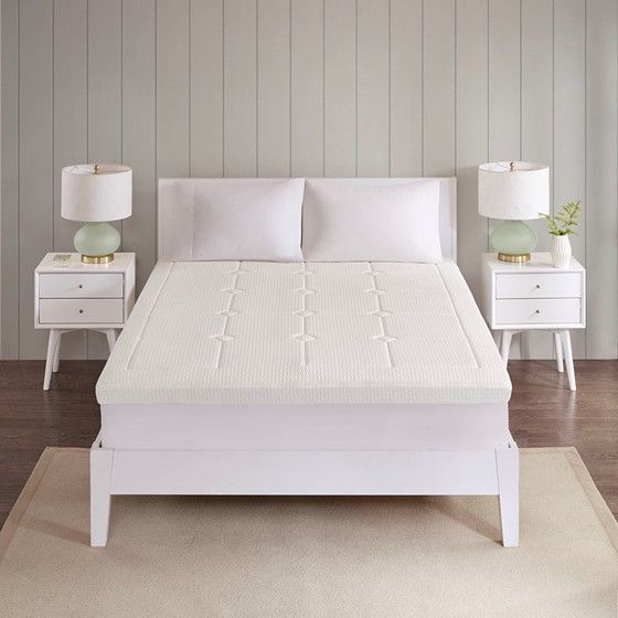 Olliix by Sleep Philosophy White Queen Deluxe 3" Quilted Memory Foam Mattress Topper-1