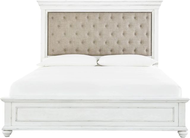 Benchcraft® Kanwyn Whitewash Queen Upholstered Panel Bed-1