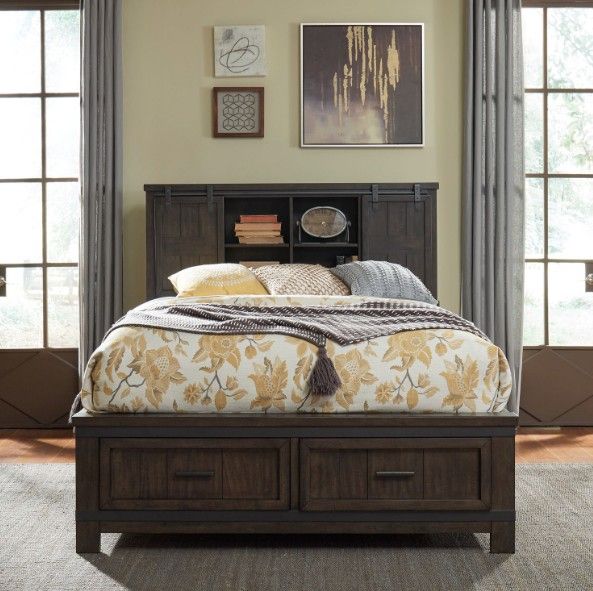 Liberty Furniture Thornwood Hills Rock Beaten Brown Queen Bookcase Bed-1