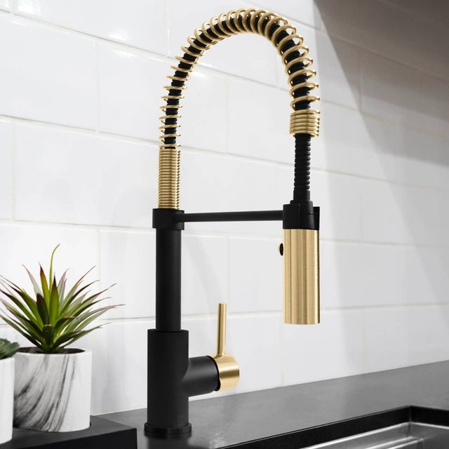 ZLINE Autograph Edition Champagne Bronze/Matte Black Sierra Pull Down Spring Single Handle Kitchen Faucet-1