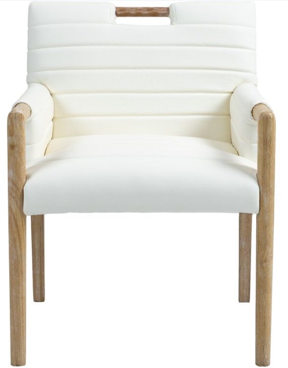 Meridian Furniture Aimee Cream/Natural Leather Dining Arm Chair-1
