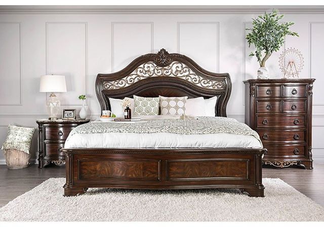 Furniture of America® Menodora Brown Cherry Cal King Panel Bed-3