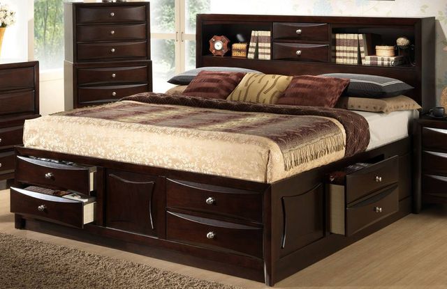 Lifestyle Emily Brown Queen Storage Bed with Bookcase Headboard