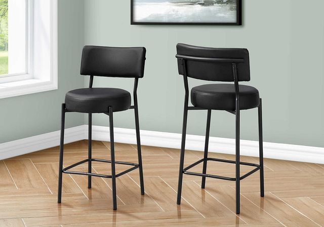 Monarch Specialties Inc. 2-Piece Black 37" Upholstered Counter Height Barstools Set-1