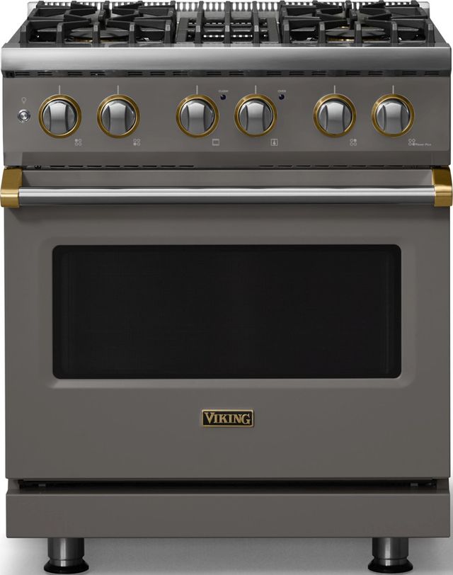 Viking® 5 Series 30" Damascus Gray Pro Style Dual Fuel (LP) Range with Brushed Brass Trim-0