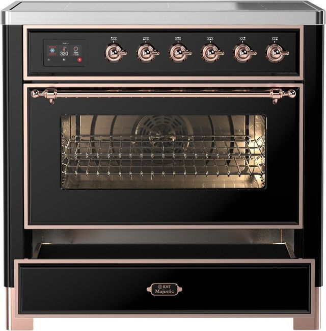 Ilve® Majestic III 36" Glossy Black Pro Style Induction Range with Triple Glass Door and Copper Trim-3