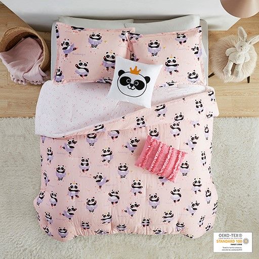 Olliix by Urban Habitat Kids Piper Blush Full/Queen Ballerina Panda Cotton Reversible Comforter Set-4