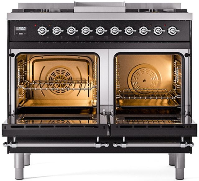 Ilve® Nostalgie II Series 40" Glossy Black Pro Style Dual Fuel Range-1