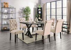 Furniture of America® Alfred 7-Piece Antique Black Dining Table  Set with Ivory Side Chair