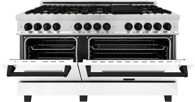 ZLINE Autograph Edition 60" Stainless Steel Pro Style Dual Fuel Range with White Matte Door and Matte Black Accents-3