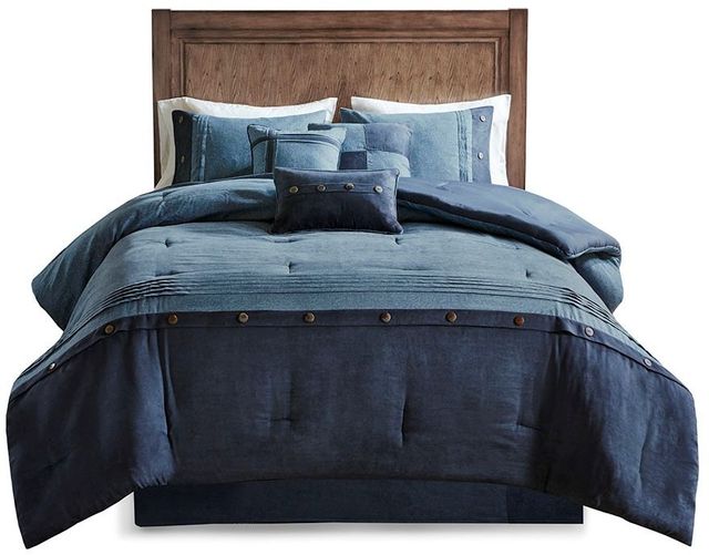 Olliix by Madison Park Boone 7 Piece Dark Navy California King Faux Suede Comforter Set-0