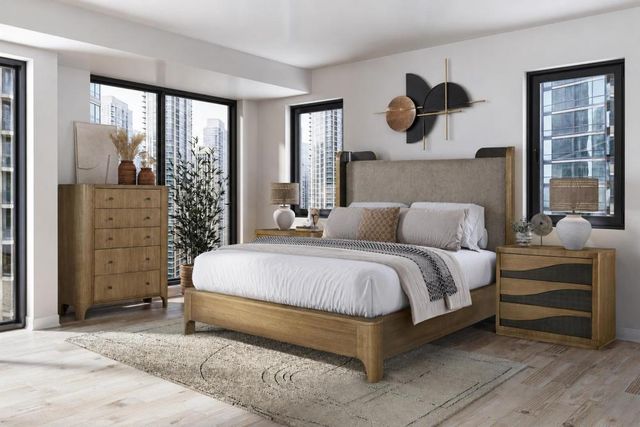 Bernards Calia Beige/Brown King Upholstered Panel Bed-1