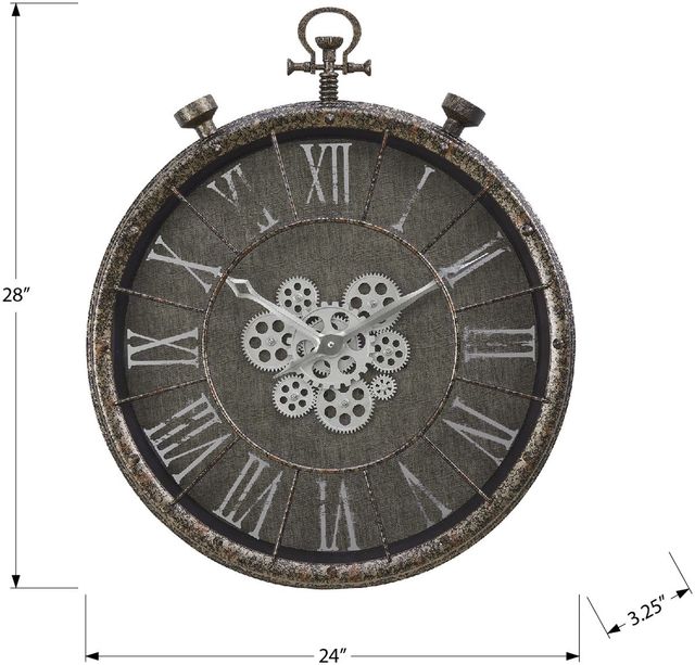 Monarch Specialties Inc. Grey 24" Gear Mechanical Wall Clock-3