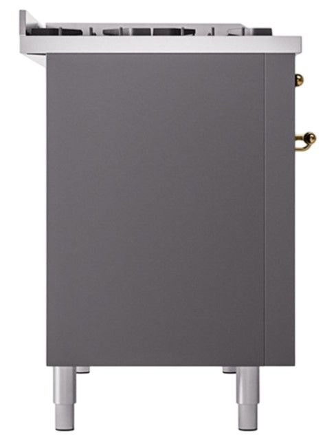 Ilve® Nostalgie II Noblesse 48'' Graphite Matte Pro Style Dual Fuel Range with Brass Trim-2