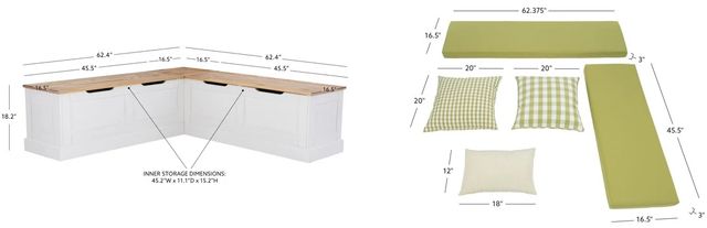 Linon Norah Apple Green/Natural White Nook Bench with Cushion Set-2