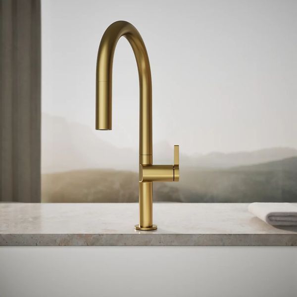 KOHLER® Components® Vibrant Brushed Moderne Brass Pull-Down Kitchen Sink Faucet with 2-Function Sprayhead-3