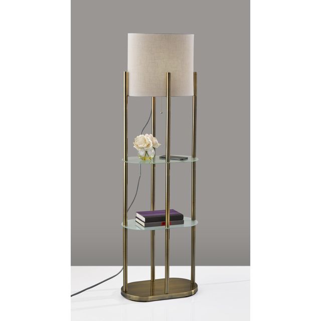Adesso® Norman Antique Brass Shelf Floor Lamp-2