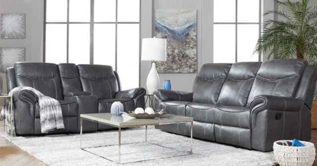 Hughes Furniture® 8692 Propaganda Graphite Manual Reclining Sofa-1