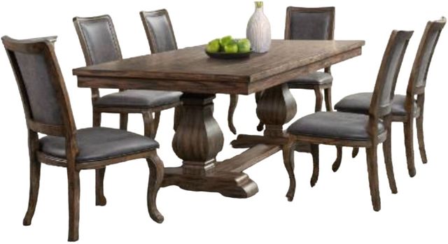 Elements International Gramercy 7-Piece Chocolate/Weathered Brown Leather Dining Set-0