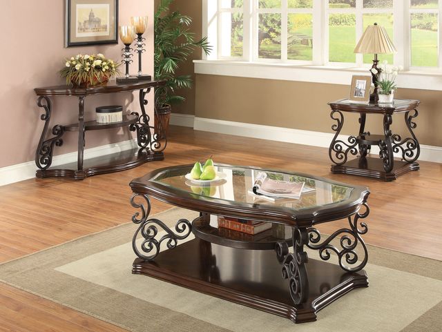 Coaster® Laney Glass Top Cocktail Table with Deep Merlot Base-2