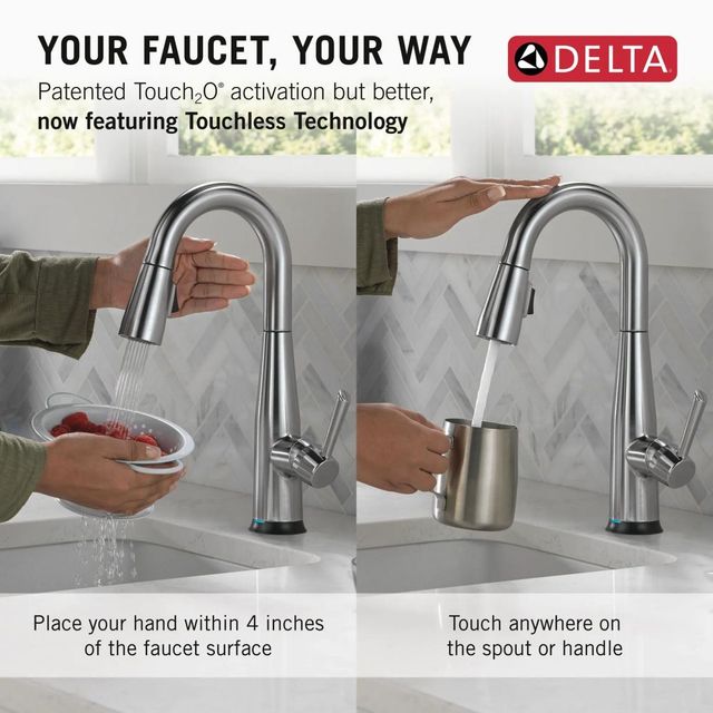 Delta Essa® Arctic Stainless Touch2O® Bar/Preparation Faucet with Touchless Technology-3