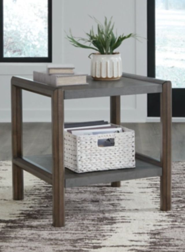 Signature Design by Ashley® Kallenny Gray End Table with Brown Base-5