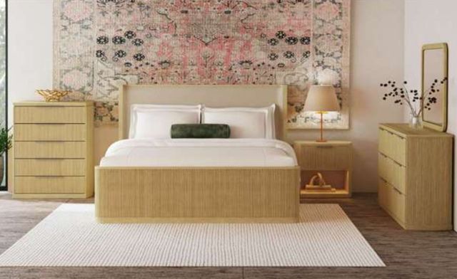 Elements International Sylvie Natural/White Upholstered King Panel Bed-1