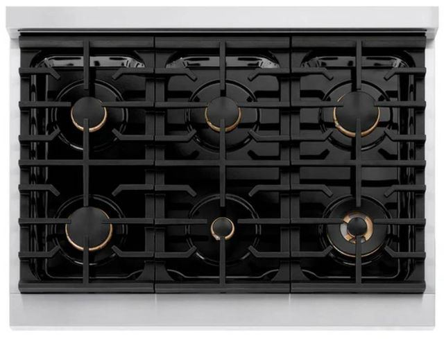 ZLINE Autograph Edition Paramount 36" Stainless Steel/Polished Nickel Helix Handle Freestanding Gas Range with 6 Burner Cooktop and Convection Gas Oven-3