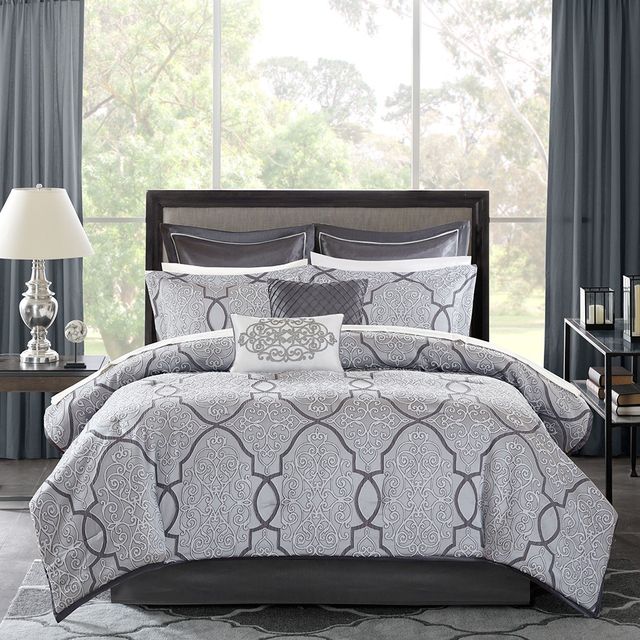 Olliix by Madison Park Lavine 12 Piece Silver California King Complete Bed Set-0