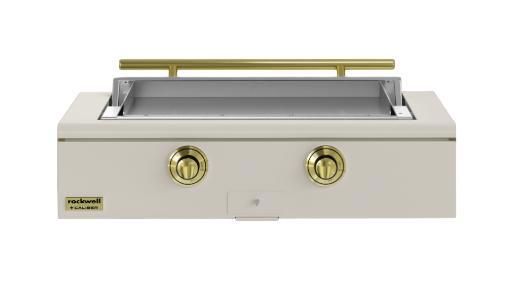 Caliber™ Rockwell Social 42" Antique White Built-In Liquid Propane Outdoor Griddle with Brass Hardware-0