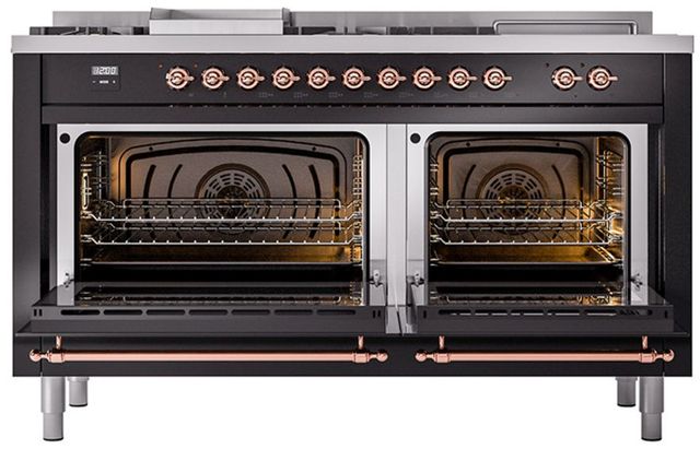 Ilve® Nostalgie II Series 60" Glossy Black Pro Style Dual Fuel Range-1