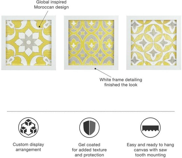 Olliix by Madison Park Yellow Set of 3 Tuscan Tiles Framed Gel Coated Paper Prints-2