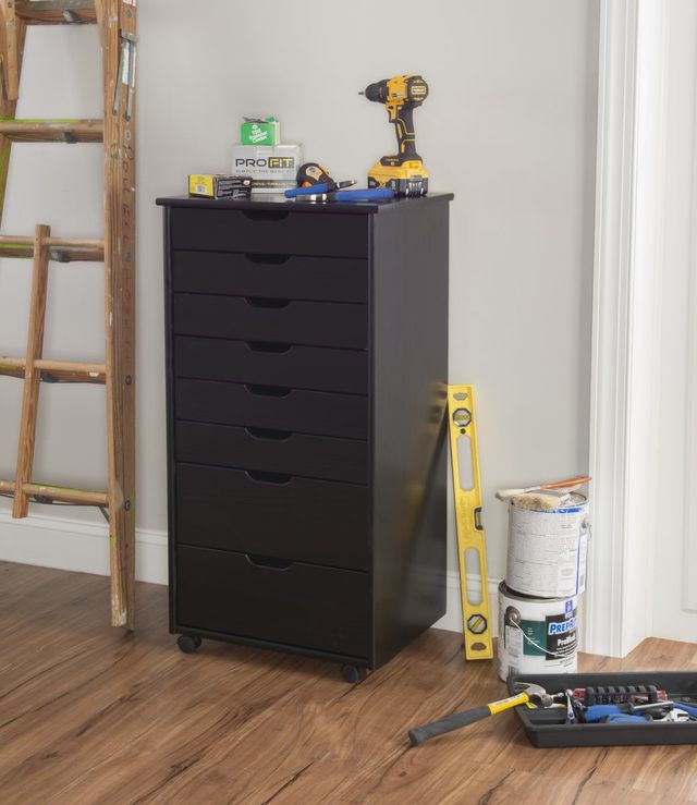 Linon Rudy Black 8-Drawer Rolling Storage Cart-1