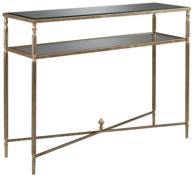 Signature Design by Ashley® Cloverty Glass Top Sofa Table with Aged Gold Base