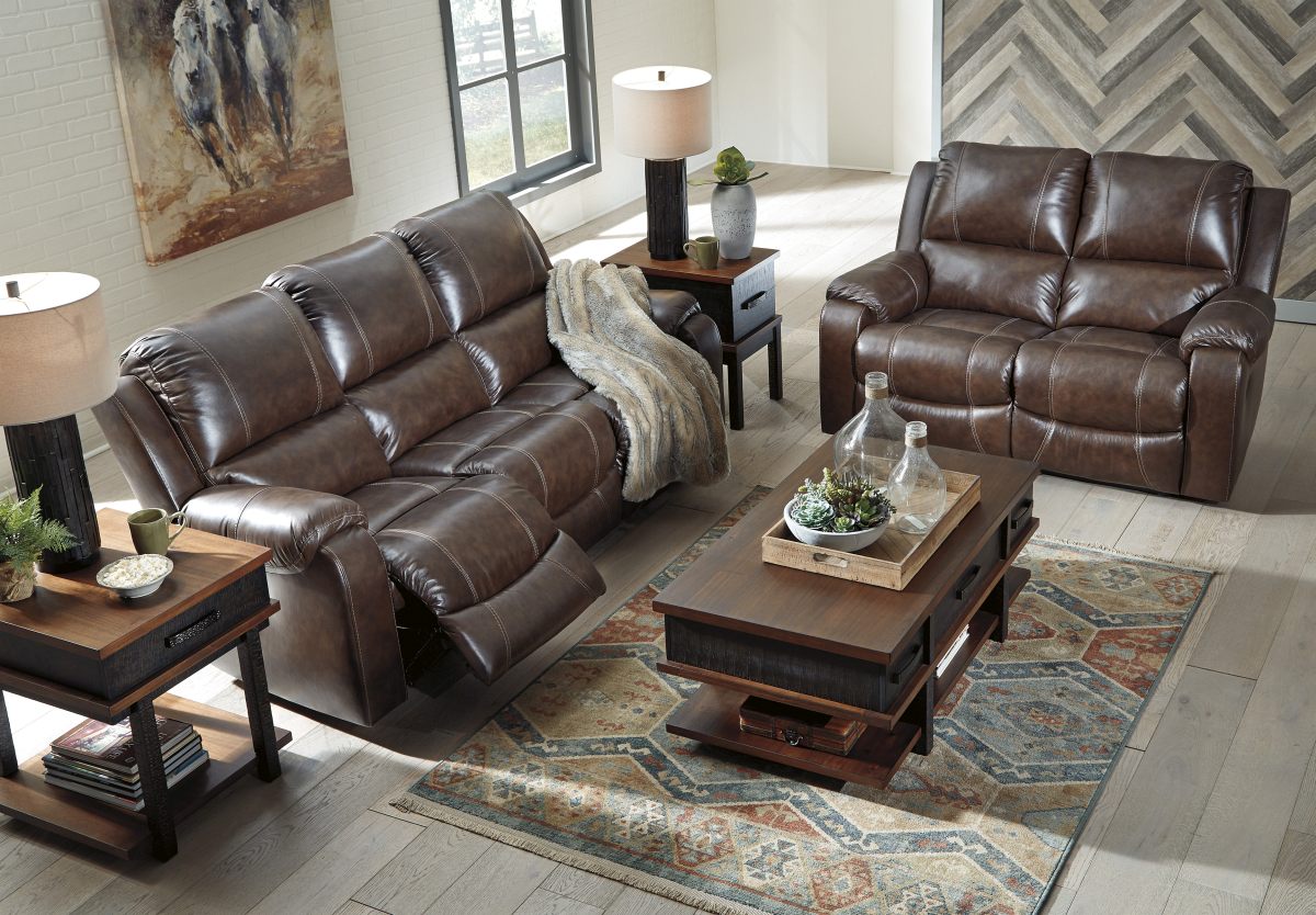 Ashley furniture rackingburg leather reclining sofa in mahogany discount