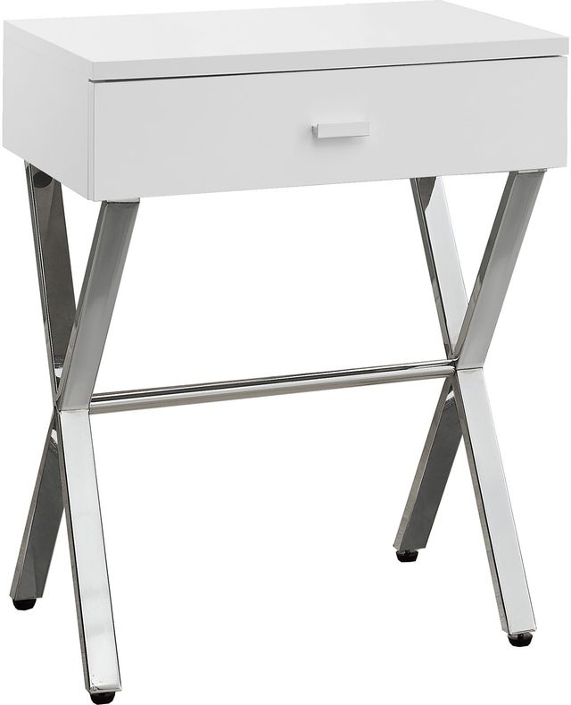 Monarch Specialties Inc. Glossy White 24"H Accent Table with Chrome Metal Legs-0