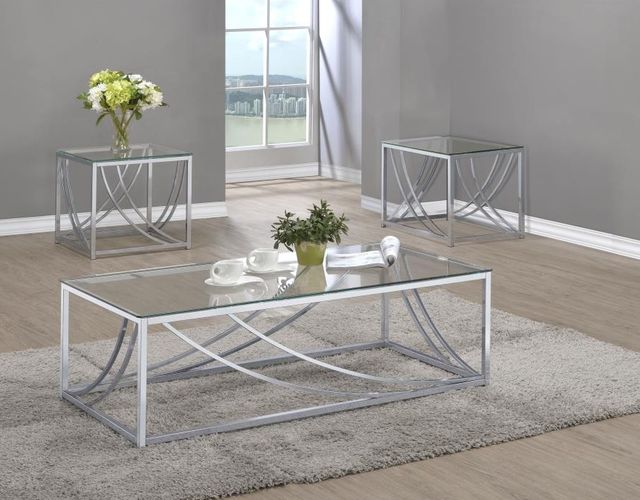 Coaster® Lille 3-Piece Tempered Glass Top Occasional Table with Chrome Base Set-1
