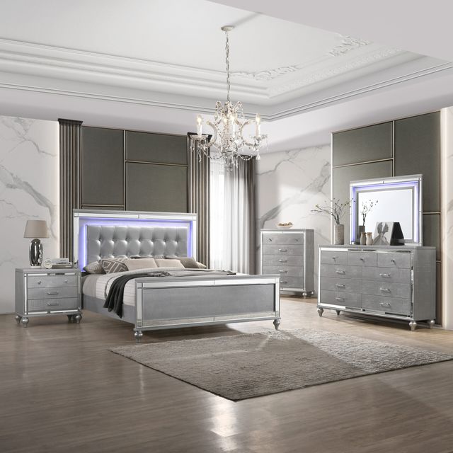 New Classic® Home Furnishings Valentino 5-Piece Silver Queen Upholstered Bedroom Set with Two Nightstands-1