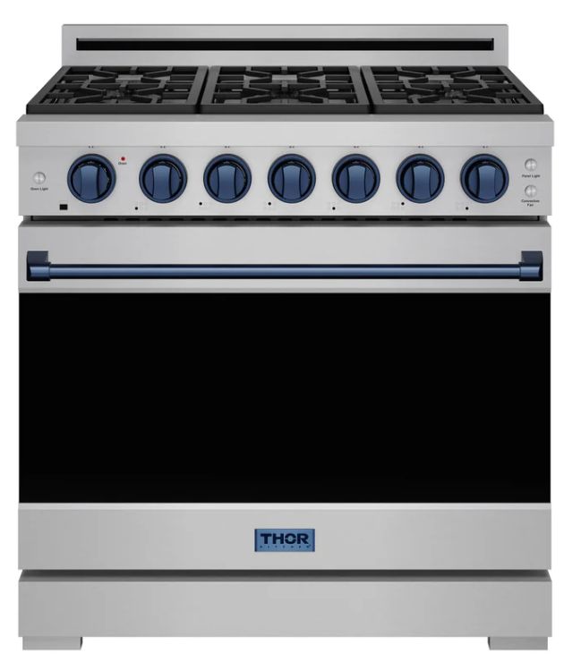 Thor Kitchen Gordon Ramsay Collection 36" Stainless Steel Pro Style Liquid Propane Range with Precision Knob Control and Blue Trim-0