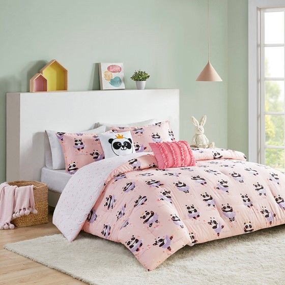 Olliix by Urban Habitat Kids Piper Blush Full/Queen Ballerina Panda Cotton Reversible Comforter Set-2